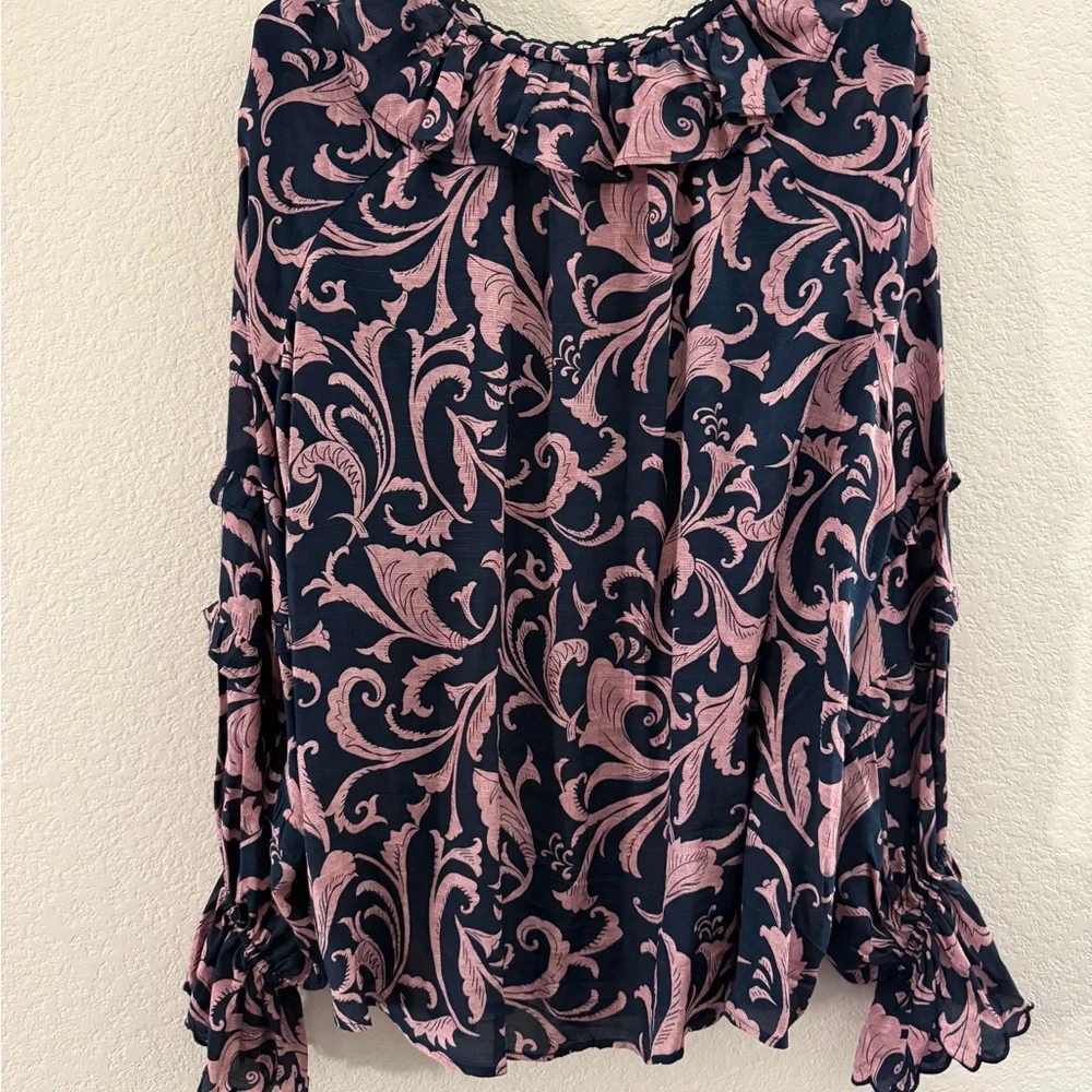 Anthropologie Floral Navy and Pink Blouse - Picture 4 of 4